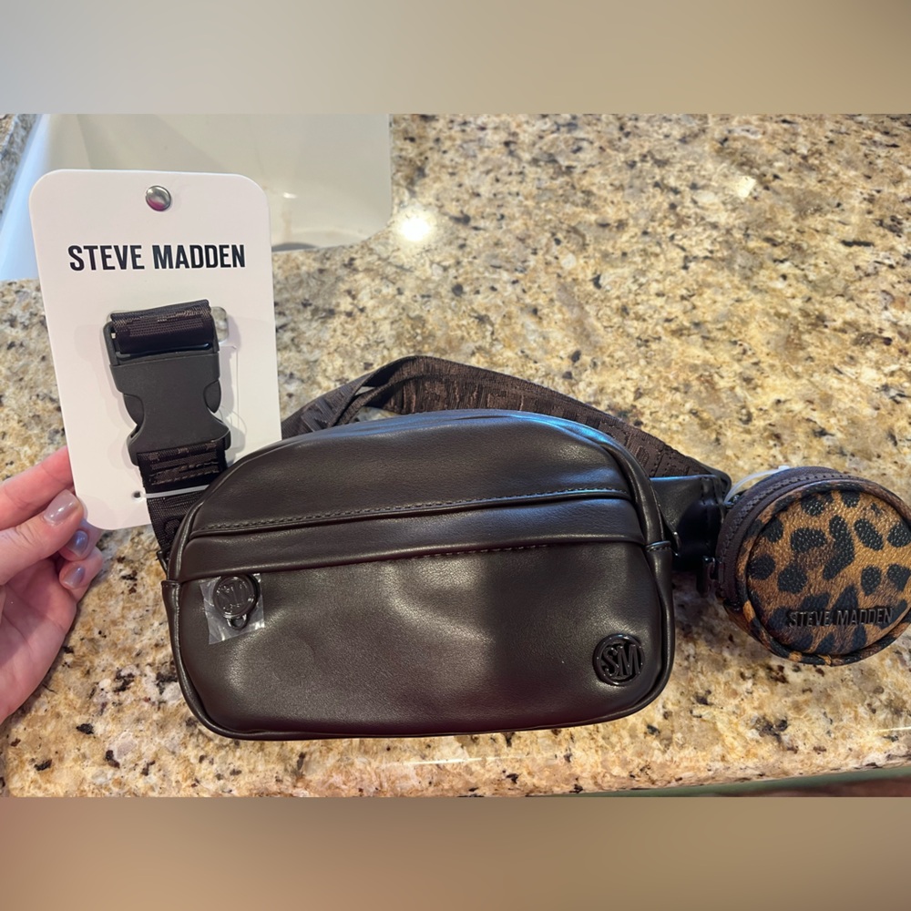 Steve Madden Dark Brown Crossbody Bag with Leopard Coin Purse